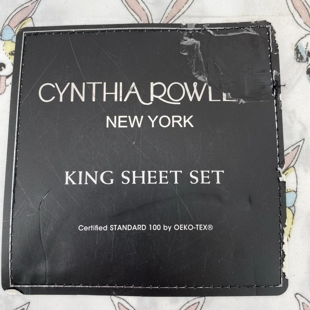 Cynthia Rowley Sheet Set KING Dogs Bunny Ears Easter Spring White Pink Blue